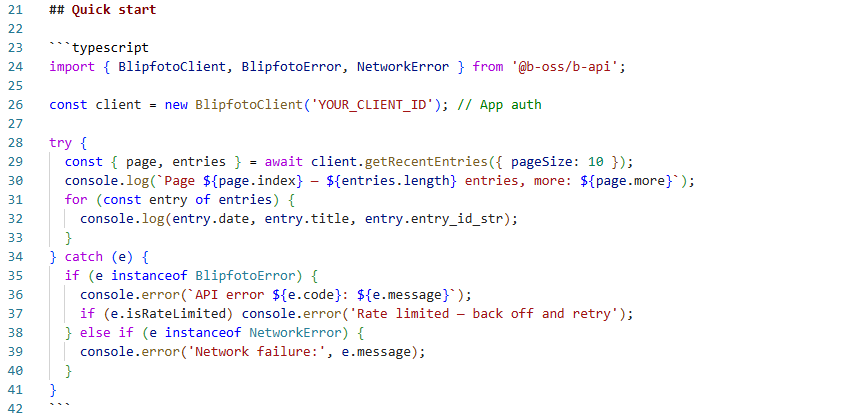 The b-api sample code.