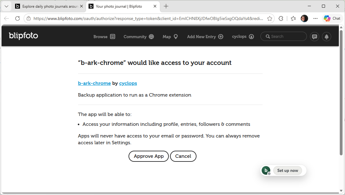 Connecting your blipfoto account