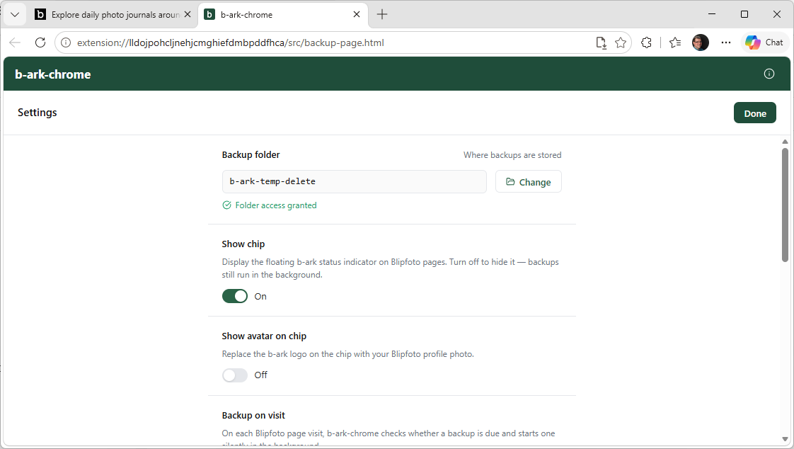 b-ark-chrome settings panel