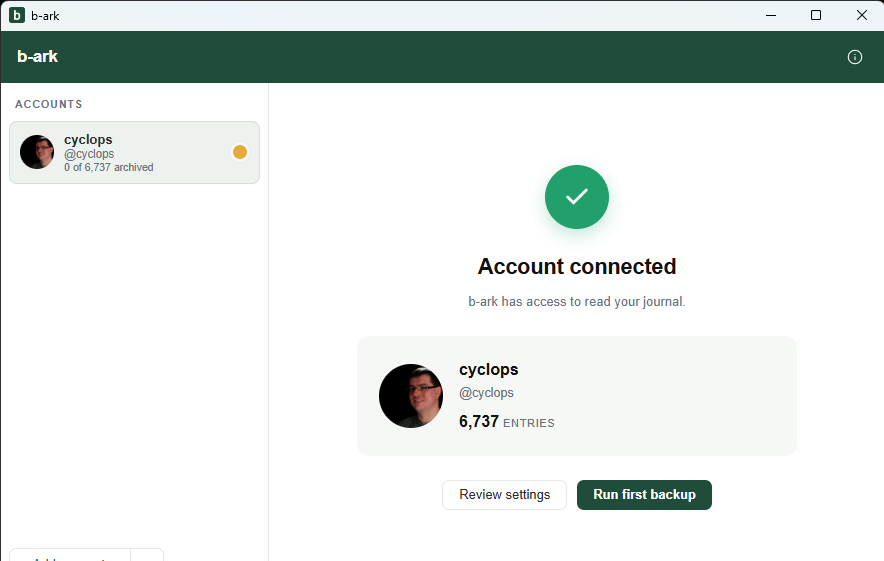 Account connected screen