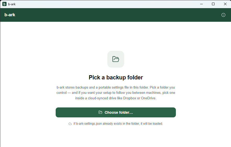 Choose folder screen