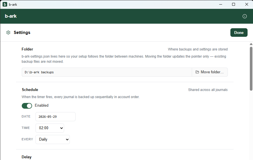 Settings panel