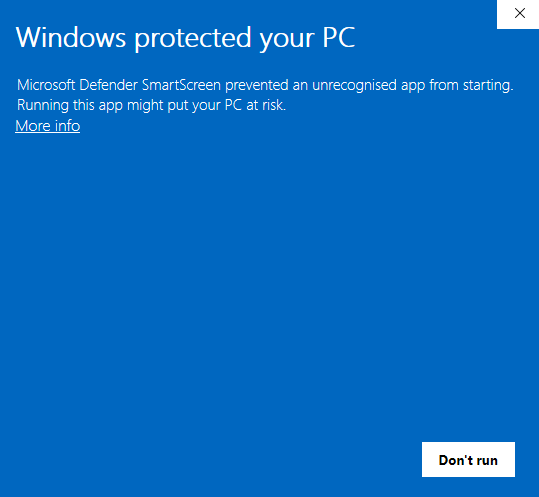 SmartScreen initial dialog