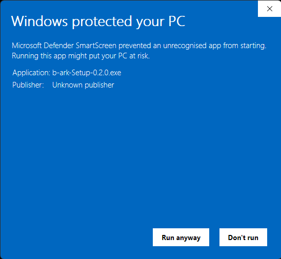 SmartScreen after clicking More info